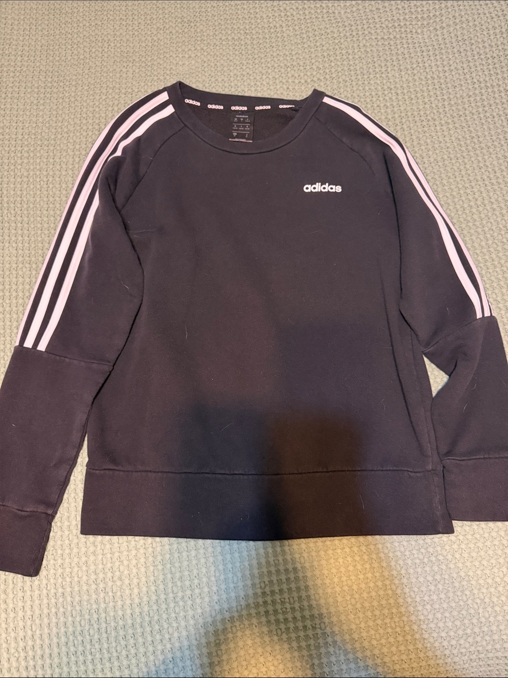 adidas Black Crewneck Sweatshirt with Light Pink Shoulder Stripes